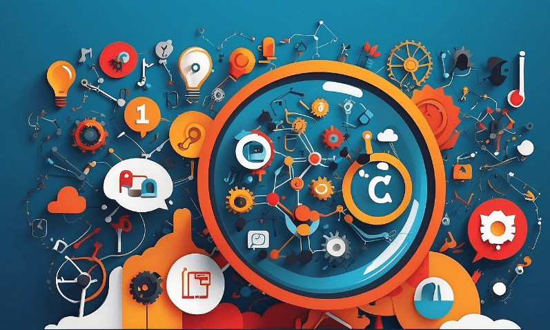 Leonardo AI, abstract illustration featuring interconnected gears